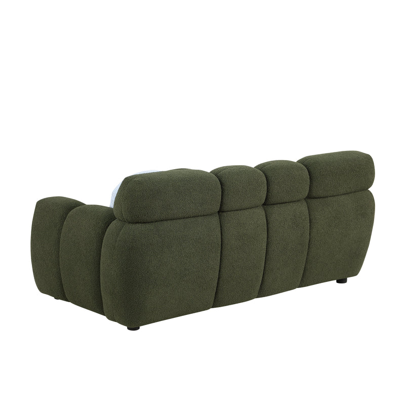 64.96 length, 35.83" deepth, human body structure for USA people, marshmallow sofa,boucle sofa, 2 seater, olive green BOUCLE