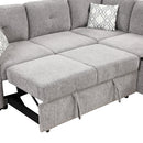 83.8" Reversible Sectional Pull-Out Sofa Bed L-Shaped Corner Sofa Couch with Storage Chaise, USB Ports, Power Sockets, Cup Holder for Living Room, Bedroom, Study,Light Gray