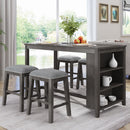 5 Pieces Counter Height Rustic Farmhouse Dining Room Wooden Bar Table Set with 4 stools, Gray