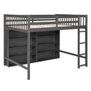 Loft Bed With 8 Open Storage Shelves And Built In Ladder