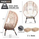 2 Pieces Patio PE Wicker Egg Chairs Model 3 with Natural Color Rattan Beige Cushion