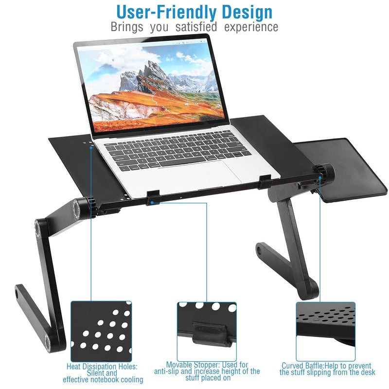 Foldable Laptop Table Bed Notebook Desk with Mouse Board Aluminum Alloy Breakfast Snacking Tray for Home Office Travel Use, photo 7 of 11