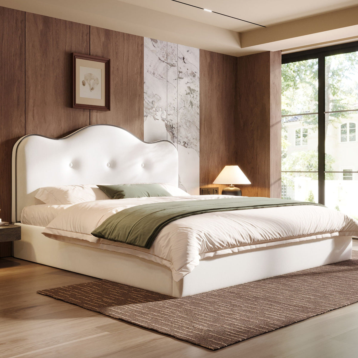 Upholstered Platform Bed With Sturdy Frame And Headboard, photo 8 of 10