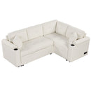 87.4" L-shape Sofa Bed Pull-out Sleeper Sofa with Wheels, USB Ports, Power Sockets for Living Room, Beige