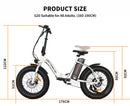 G20 Folding Electric Bike Ebike Bicycle 500W Motor 20" Fat Tire With 36V/13Ah Li-Battery New Model
