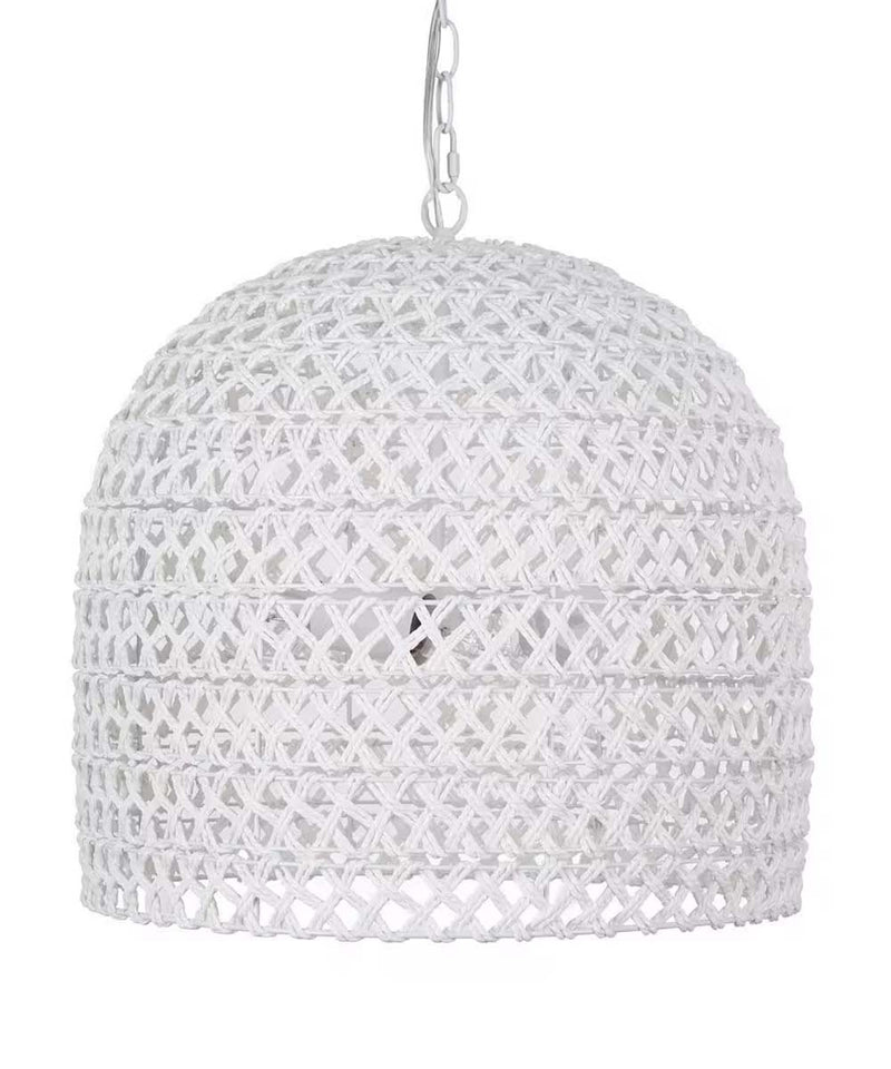 Alsy Nantucket 18"W 3-Light Matte White Woven Wicker Rope Large Pendant Light Fixture, Coastal Style