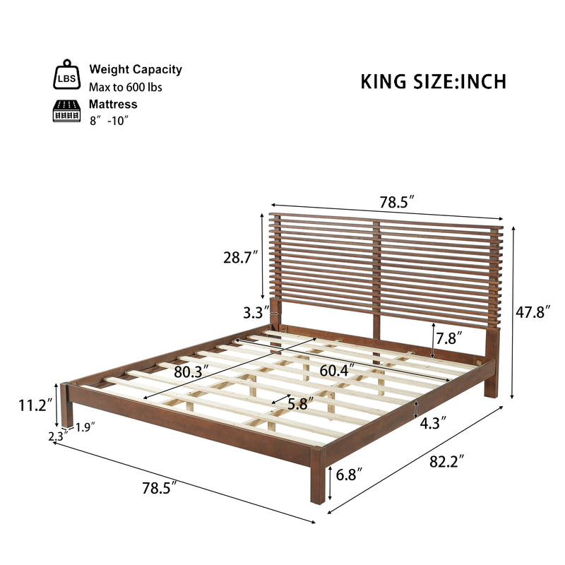 Premium Solid Wood King Size Bed Frame with Headboard - Walnut Color, photo 2 of 9
