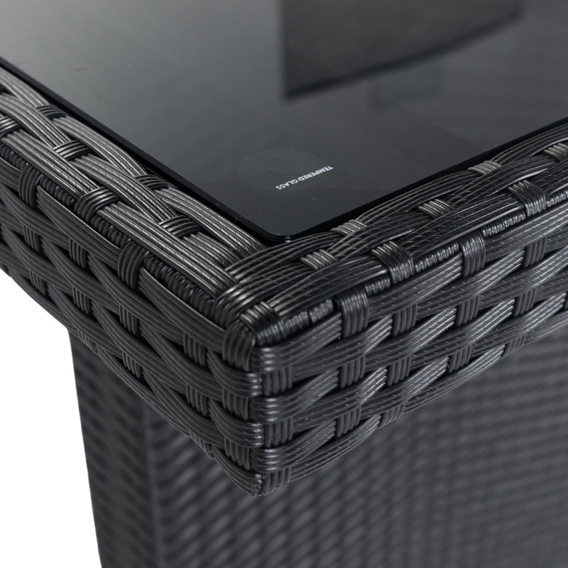 7 Piece Outdoor Patio Wicker Dining Set Patio With Adjustable Backrest Black Wicker + Dark Grey Cushion