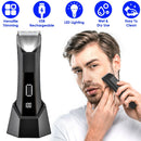 2 In 1 Electric Body Trimmer for Men Cordless Beard Groin Ball Pubic Hair Shaver IPX7 Waterproof Razor with LED Light LCD Display Guard Comb Shaving H