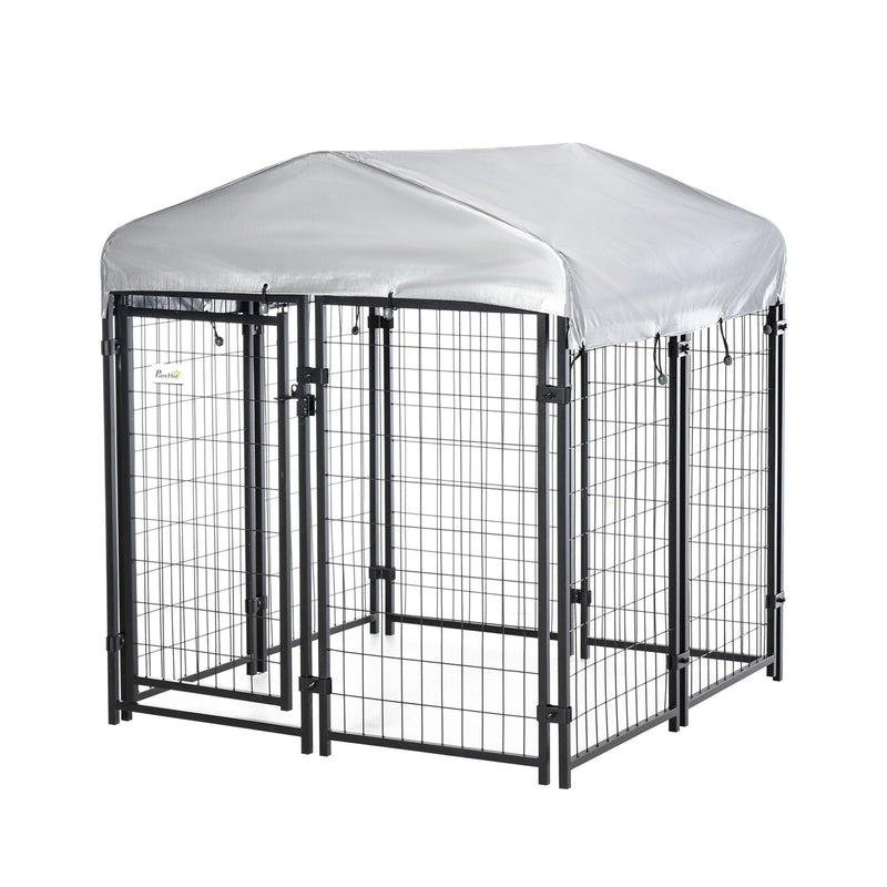 4' x 4' x 4.5' Dog Playpen Outdoor, Dog Kennel Dog Exercise Pen with Lockable Door, Water-resistant Canopy, for Small and Medium Dogs