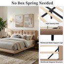 Queen Size Upholstered Floating Bed Frame with LED Lights, Khaki by HouseOfZazla