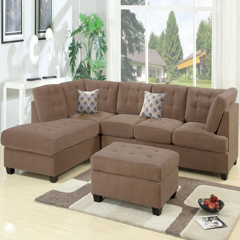 Truffle Waffle Suede Sectional Sofa With Tufted Cushions And Accent Pillows, Reversible Chaise - Neutral, photo 7 of 7