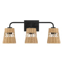 Moonlit - 3 Lights Wall Sconce With Shade, Bathroom Lighting Fixtures Over Mirror - Black / Rattan