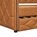 Upholstered Full Long Daybed With Trundle And LED Armrests - Brown by HouseOfZazla