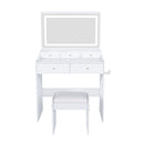Modern Makeup Vanity Set With Power Outlet, Hair Dryer Holder, And Adjustable Lighting
