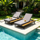 Black Iron + Teak Finish Chaise Lounge Set