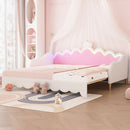Extending Daybed With LED Lights, Modern Upholstered Princess Daybed With Crown Headboard
