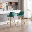 26 Inch Set of 2 Bar Stools, with Chrome Footrest Velvet Fabric Counter Stool Golden Leg Simple Bar Stool, GREEN