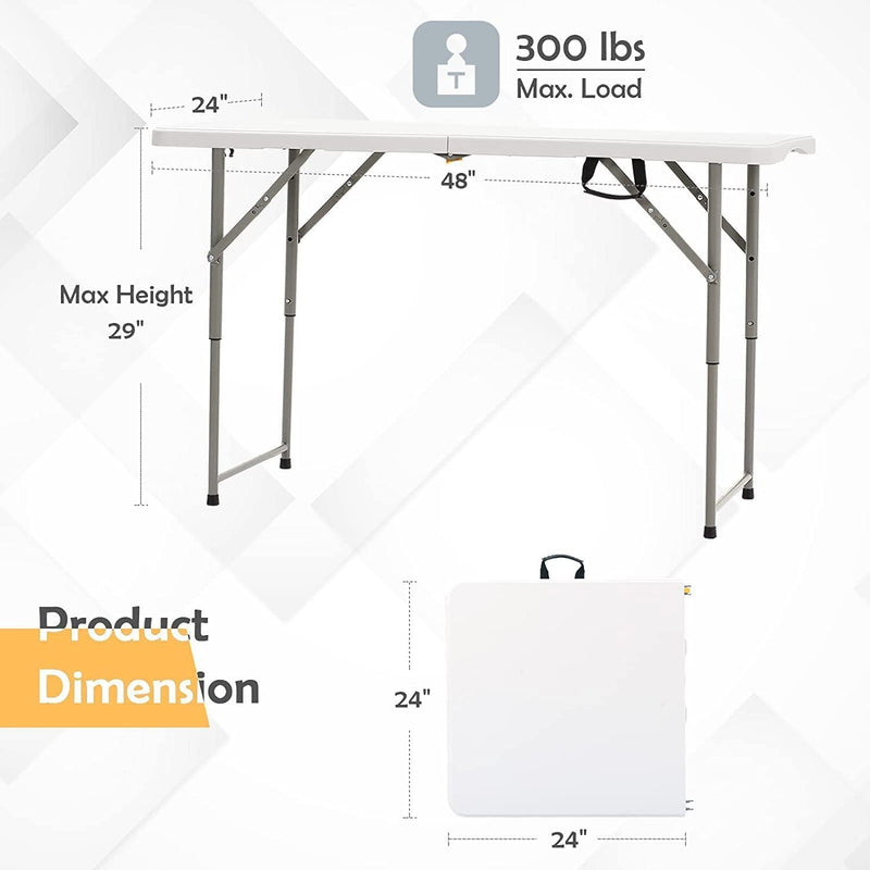 4FT Portable Plastic Folding Table,White