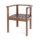 Outdoor Dining Chair Set of 2 with Curved Acacia Wood Arms, Brown Finish and Cream Cushions by HouseOfZazla