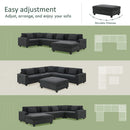 U Shaped Sectional Sofa 6 Seat Couch Set With Oversized Ottoman, Hidden Armrest Storage And Cup Holders USB Charging Ports Wide Seat Sofa by Unique Piece Furniture