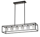 6 Light Farmhouse Chandelier, Modern Industrial Linear Rectangular Crystal Pendant Light Cage Chandelier For Dining Room, Kitchen Island, Bar, Long Table, G9*6 Bulbs Included - Matte Black by HouseOfZazla