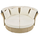 Outdoor Patio Daybed Wicker Rattan Double Daybed Round Sofa Furniture Set With Retractable Canopy, 4 Pillows For Lawn Garden by HouseOfZazla