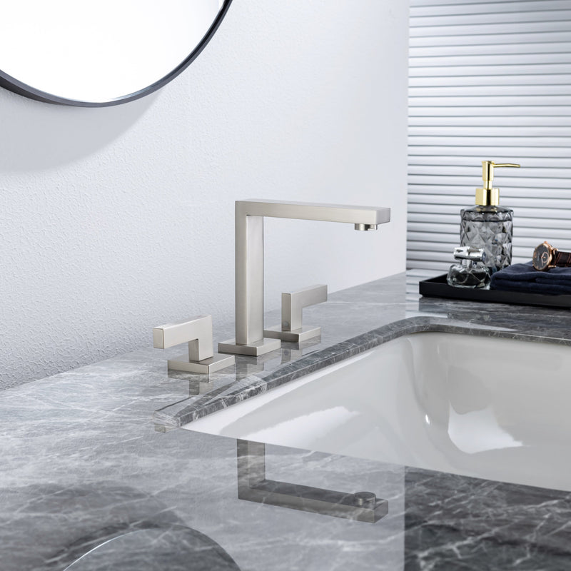 8 inch Widespread Bathroom Faucet Matte Black Bathroom Faucets for Sink 3 Hole Brass 2 Handle Lavatory Square Faucet Modern rv Bathroom Faucets