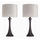 Lenuxe 24" Contemporary Metal Table Lamp Set in Oil Rubbed Bronze with Natural Linen Shade