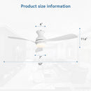 52" Low Profile Ceiling Fan with Lights, Quiet Reversible DC Motor, Dimmable LED by HouseOfZazla