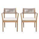 Braided Acacia Wood Outdoor Dining Chairs Set of 4 – Teak Look with Beige Rope & Cream Cushions by HouseOfZazla