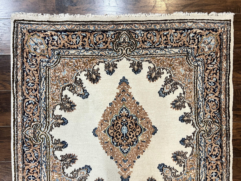 Square Persian Kirman Rug 4x4, Semi Open Field, Handmade