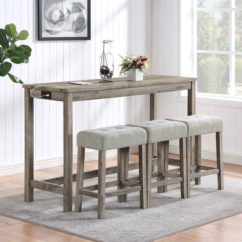 Bar Table Set with Power Outlet, Bar Table and Chairs Set, 4 Piece Dining Table Set, Industrial Breakfast Table Set, for Living Room, Dining Room, Game Room,O