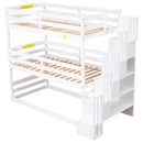 Twin Size Triple Bunk Bed With Storage Staircase, Separate Design - White by HouseOfZazla