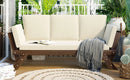 TOPMAX Outdoor Adjustable Patio Wooden Daybed Sofa Chaise Lounge