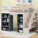 Full Size Loft Bed With 2 Four Layer Storage Cabinets And Curtain With Built In Staircase And Privacy Curtain - White by Unique Piece Furniture