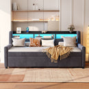 Twin Size Daybed With Trundle With LED Light ? Charging Station - Dark Gray by HouseOfZazla