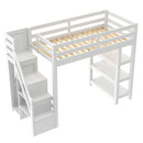 Loft Bed With 4 Layer Shelves, Storage Staircase, Small Wardrobe And LED Light by HouseOfZazla