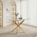 Rectangular Glass Dining Table with Gold-Plated Legs