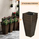 28" Tall Outdoor Planters, Set of 3 Large Taper Planters with Drainage Holes and Plug, Faux Wood Plastic Flower Pots for Outdoor, Indoor, Garden, Patio, Brown