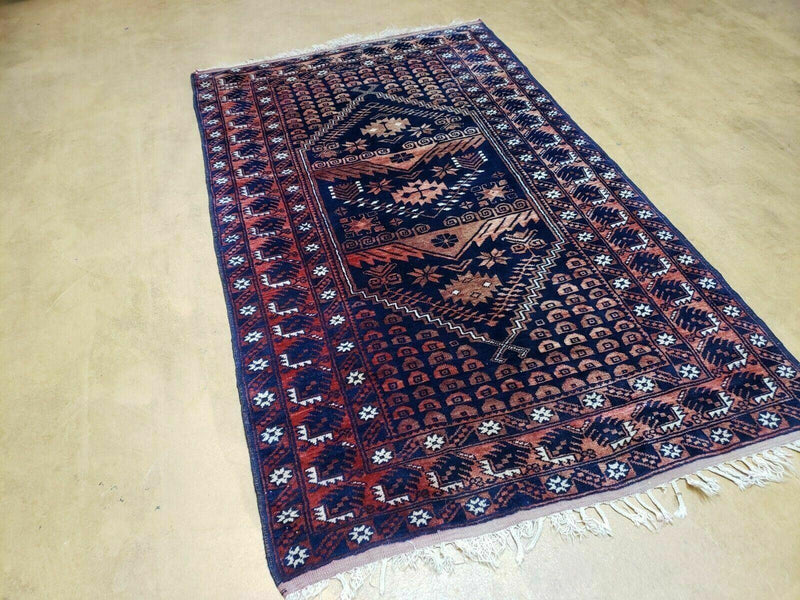 3' 4" X 5' 6" Vintage Handmade Pakistan Balouchi Balouch Tribal Wool Rug Nice