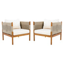 Outdoor Club Chairs (Set of 2) with Diamond-Pattern Beige Rope, Teak Finish