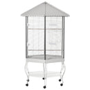 77" Flight Bird Cage Hexagon Covered Canopy Portable Aviary With Storage