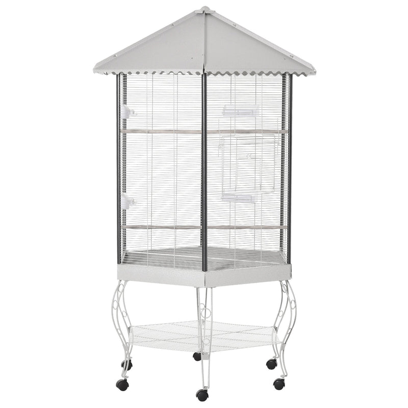 77" Flight Bird Cage Hexagon Covered Canopy Portable Aviary With Storage