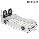 Race Car Shaped Platform Bed With LED And Upholstered Backrest In by HouseOfZazla