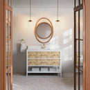 James Martin Olena 48" Single Bathroom Vanity, Polished White and Light Mappa Burl