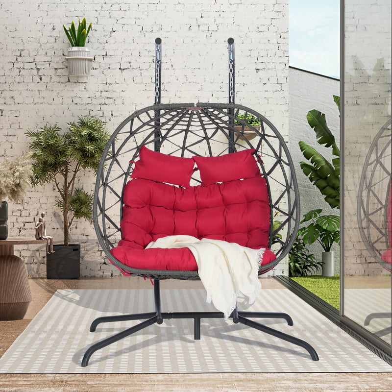 2 Person Outdoor Rattan Hanging Chair Patio Wicker Egg Chair
