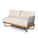 Lucca Outdoor 6 Seaters Acacia Wood and Rope Woven Patio Conversation Set