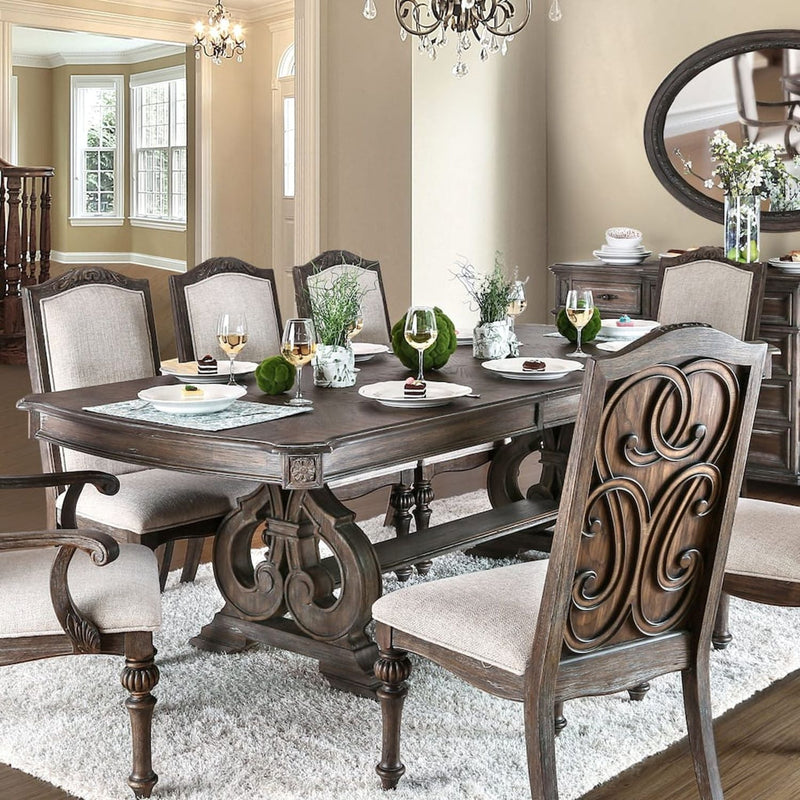 Dining Table With Expandable Leaf And Trestle Base Dining Room - Natural / Rustic, photo 6 of 7
