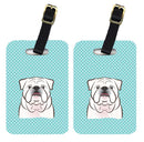 Checkerboard Blue White English Bulldog  Luggage Tag